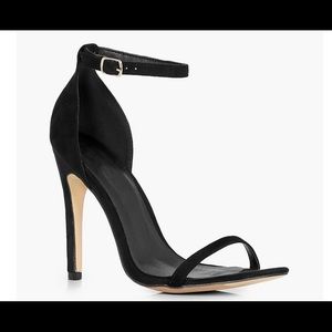 Open toe ankle strap black heels sandals